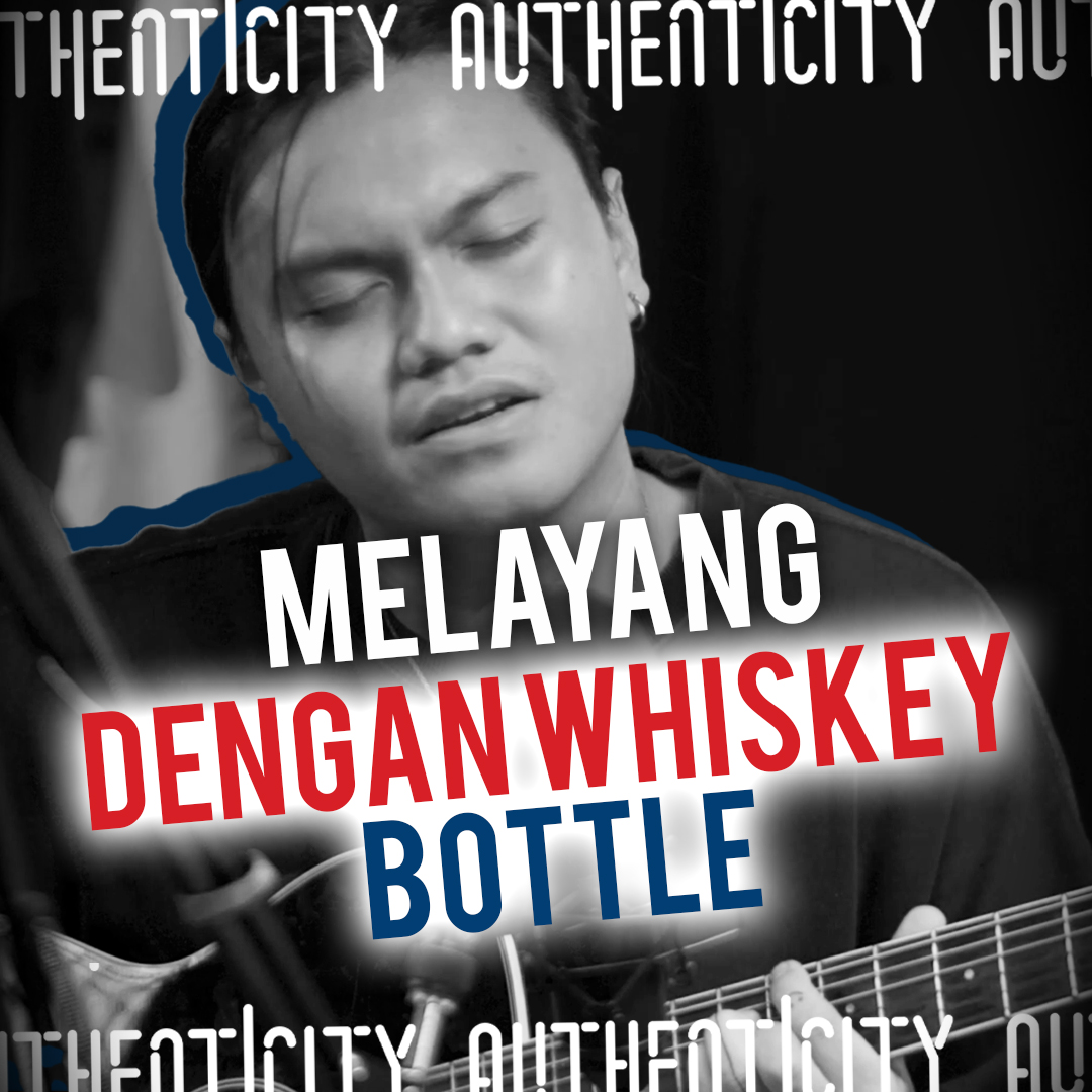 melayang dengan whiskey bottle
